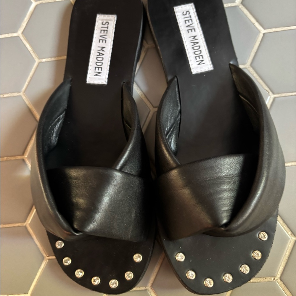 Steve Madden Black Studded Slide Sandals